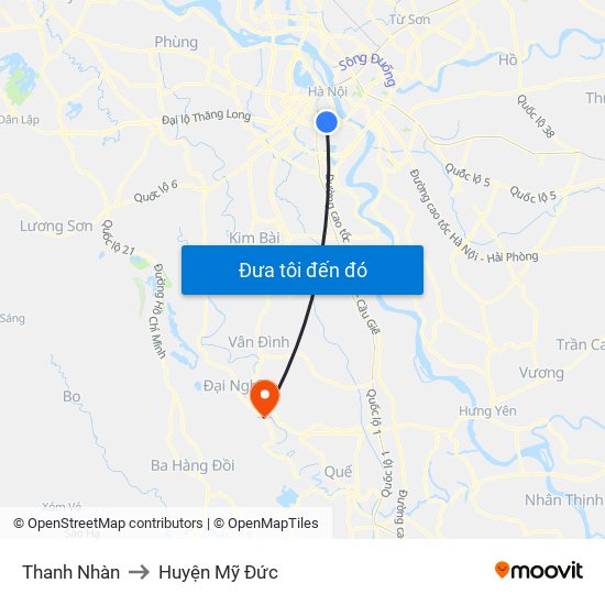 Thanh Nhàn to Huyện Mỹ Đức map