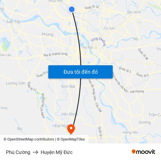 Phú Cường to Huyện Mỹ Đức map