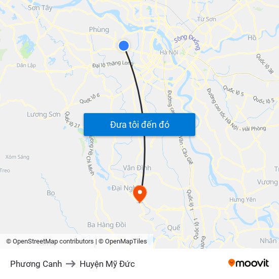 Phương Canh to Huyện Mỹ Đức map