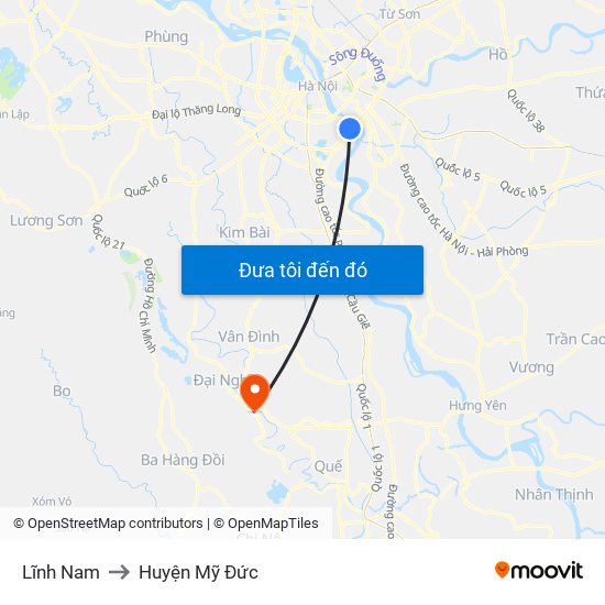 Lĩnh Nam to Huyện Mỹ Đức map