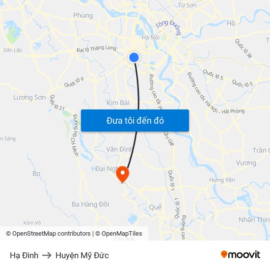 Hạ Đình to Huyện Mỹ Đức map