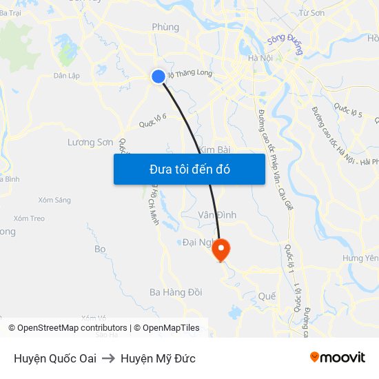 Huyện Quốc Oai to Huyện Mỹ Đức map