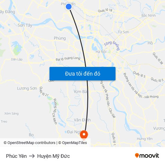 Phúc Yên to Huyện Mỹ Đức map