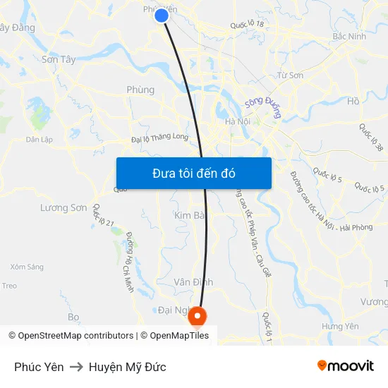 Phúc Yên to Huyện Mỹ Đức map