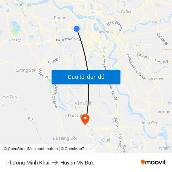 Phường Minh Khai to Huyện Mỹ Đức map
