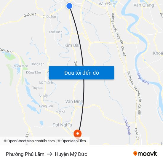 Phường Phú Lãm to Huyện Mỹ Đức map