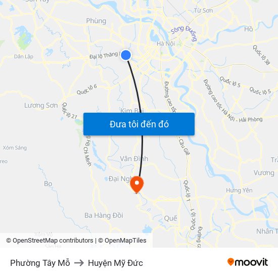 Phường Tây Mỗ to Huyện Mỹ Đức map