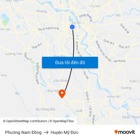 Phường Nam Đồng to Huyện Mỹ Đức map