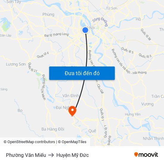 Phường Văn Miếu to Huyện Mỹ Đức map