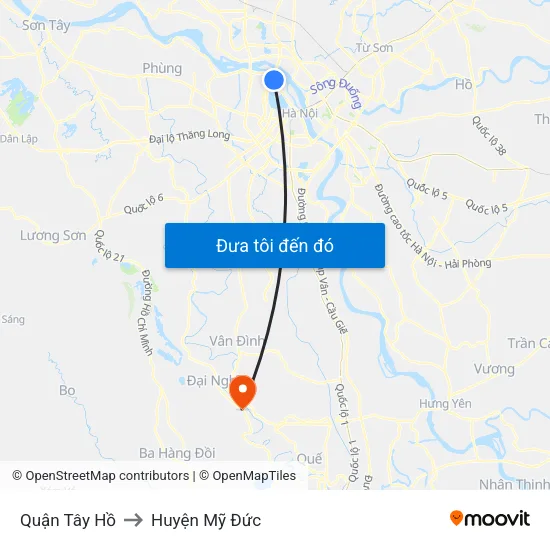 Quận Tây Hồ to Huyện Mỹ Đức map