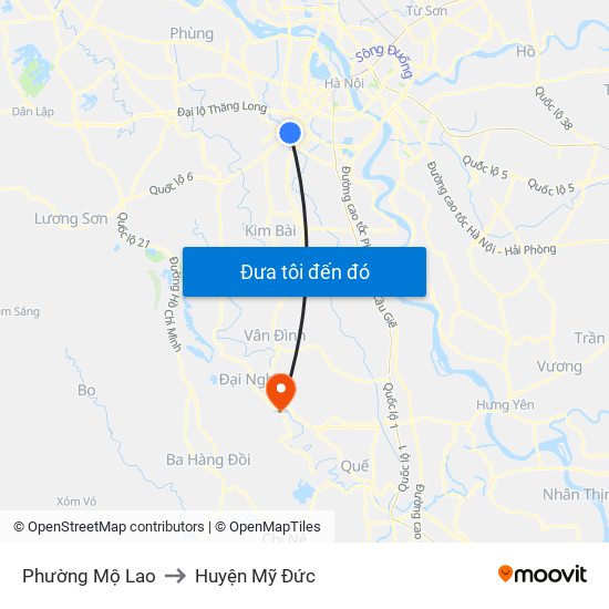 Phường Mộ Lao to Huyện Mỹ Đức map