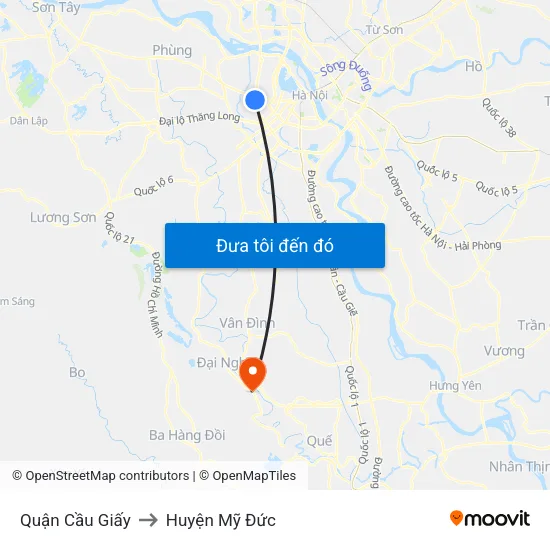 Quận Cầu Giấy to Huyện Mỹ Đức map