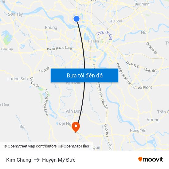 Kim Chung to Huyện Mỹ Đức map