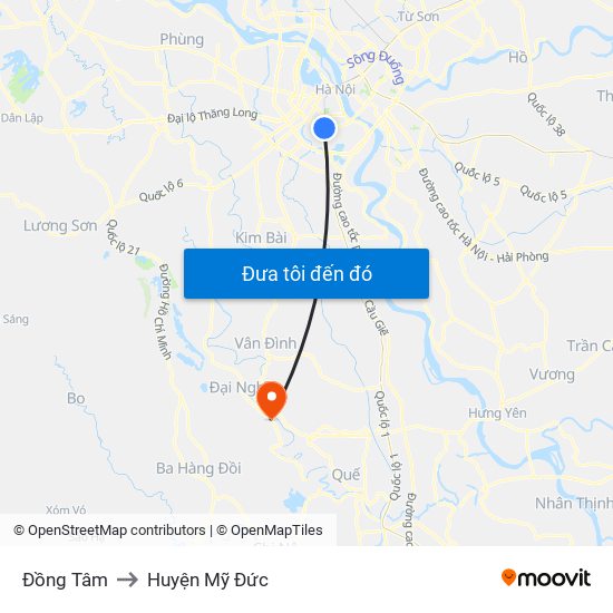 Đồng Tâm to Huyện Mỹ Đức map