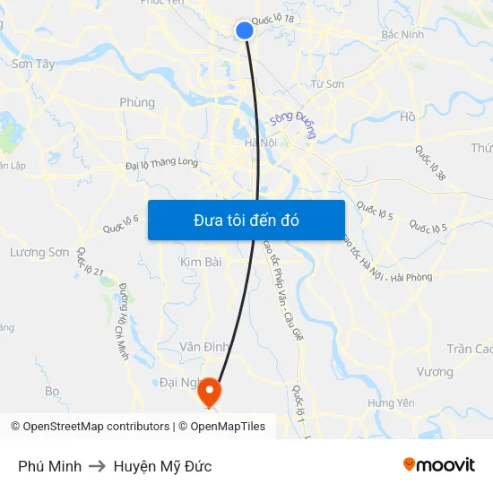Phú Minh to Huyện Mỹ Đức map