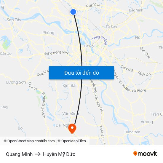 Quang Minh to Huyện Mỹ Đức map