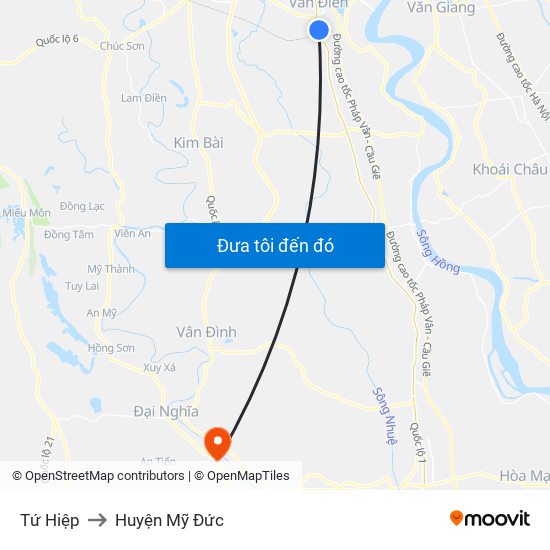 Tứ Hiệp to Huyện Mỹ Đức map