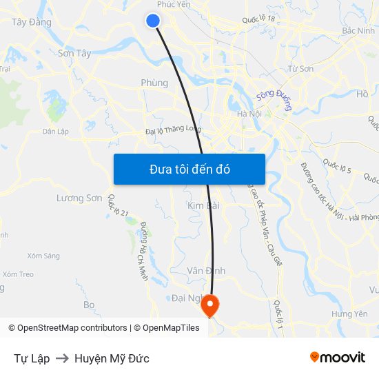 Tự Lập to Huyện Mỹ Đức map