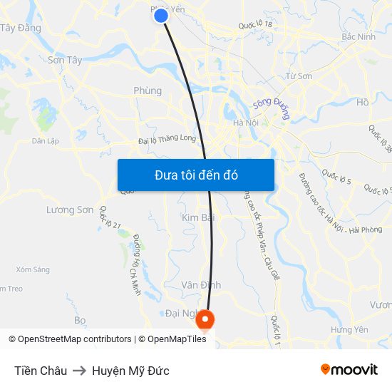 Tiền Châu to Huyện Mỹ Đức map