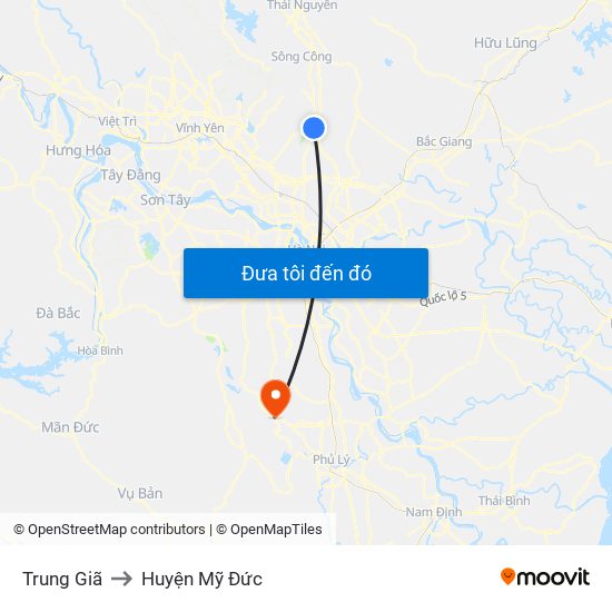 Trung Giã to Huyện Mỹ Đức map