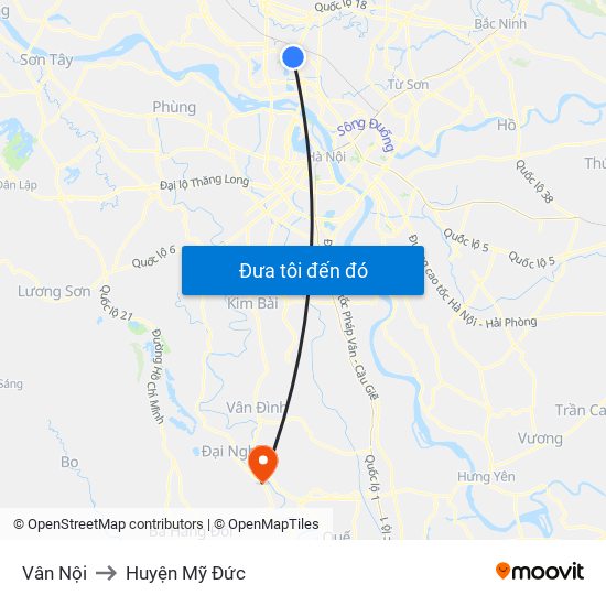 Vân Nội to Huyện Mỹ Đức map