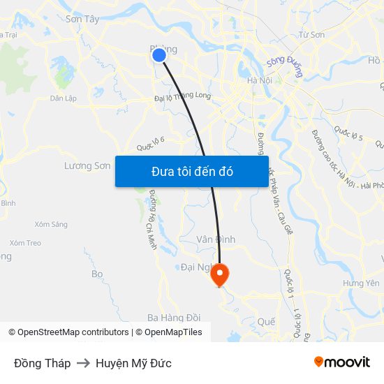 Đồng Tháp to Huyện Mỹ Đức map