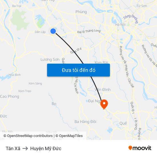 Tân Xã to Huyện Mỹ Đức map