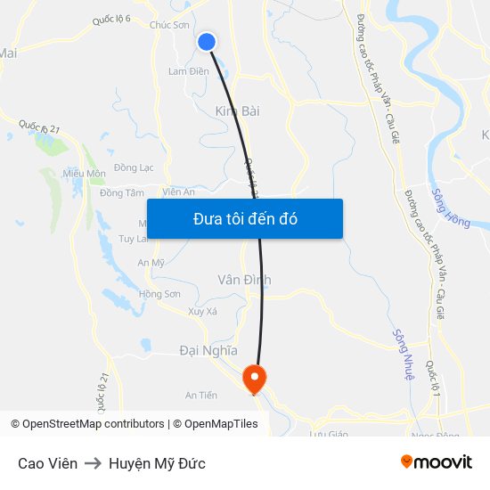 Cao Viên to Huyện Mỹ Đức map