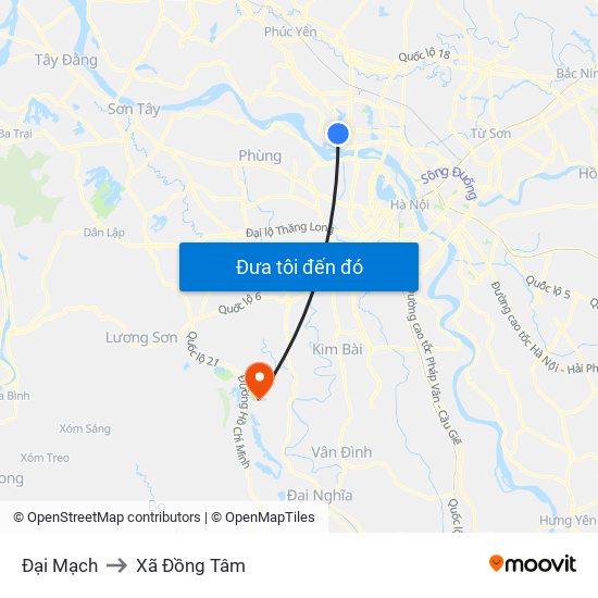 Đại Mạch to Xã Đồng Tâm map