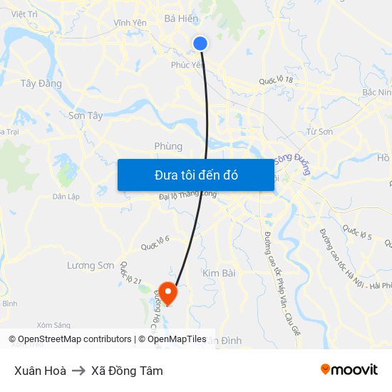 Xuân Hoà to Xã Đồng Tâm map