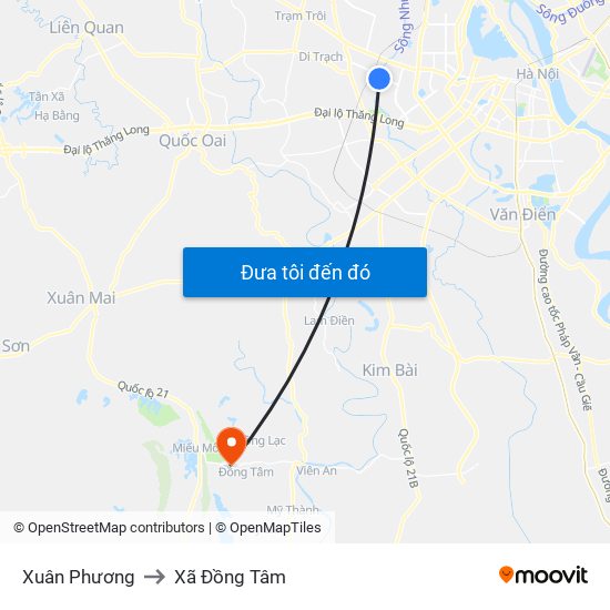 Xuân Phương to Xã Đồng Tâm map