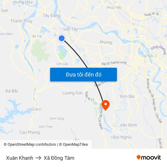 Xuân Khanh to Xã Đồng Tâm map