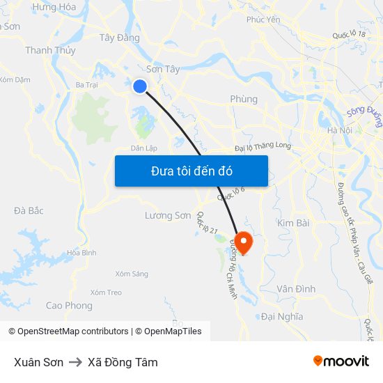 Xuân Sơn to Xã Đồng Tâm map