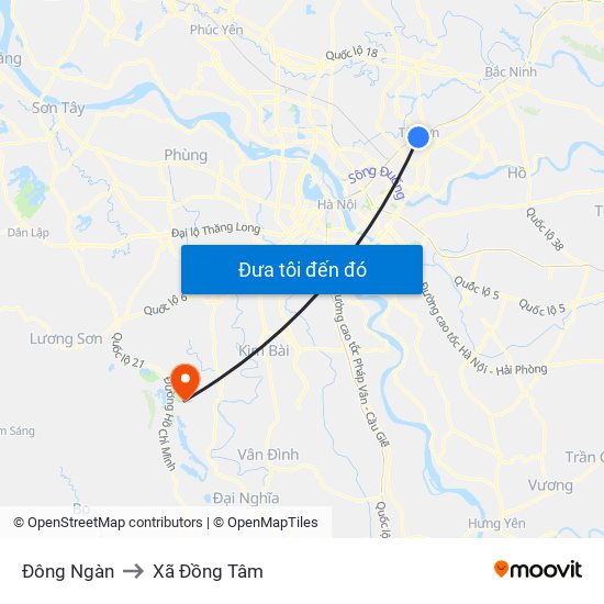 Đông Ngàn to Xã Đồng Tâm map