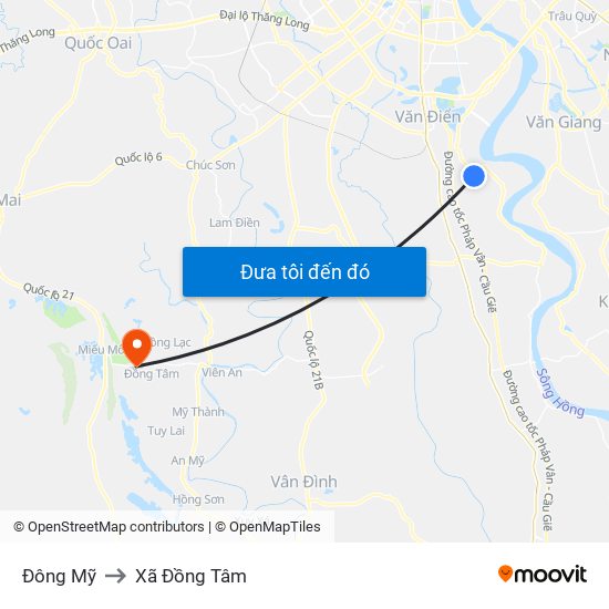 Đông Mỹ to Xã Đồng Tâm map