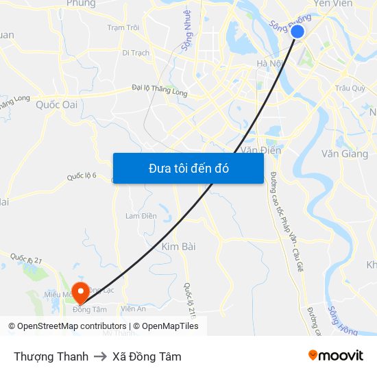 Thượng Thanh to Xã Đồng Tâm map