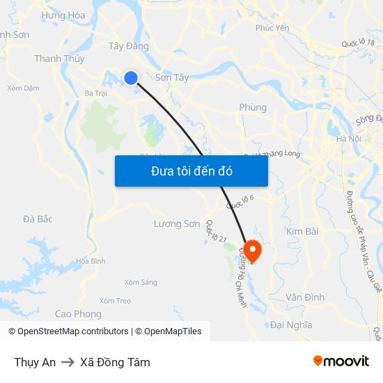 Thụy An to Xã Đồng Tâm map