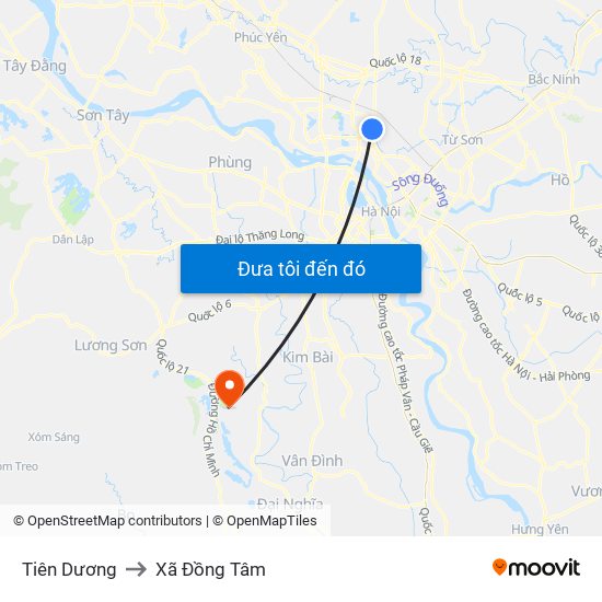 Tiên Dương to Xã Đồng Tâm map