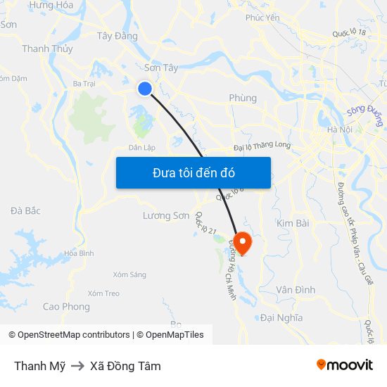 Thanh Mỹ to Xã Đồng Tâm map