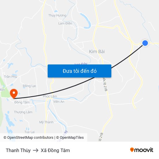 Thanh Thùy to Xã Đồng Tâm map