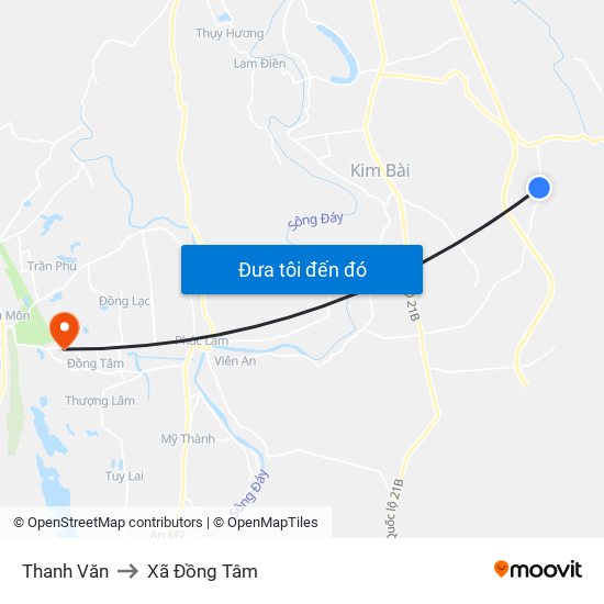 Thanh Văn to Xã Đồng Tâm map