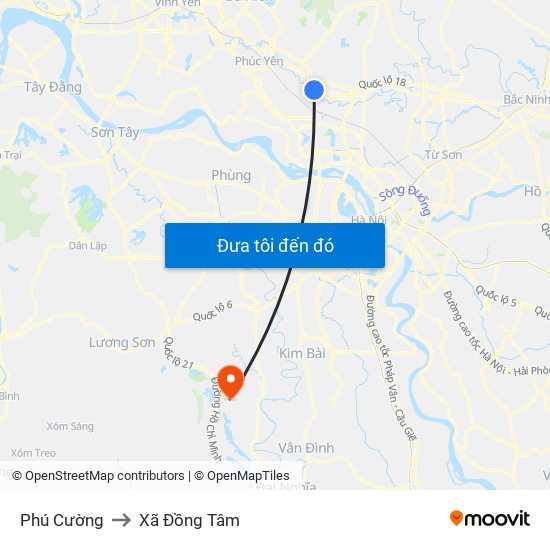 Phú Cường to Xã Đồng Tâm map