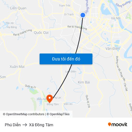 Phú Diễn to Xã Đồng Tâm map
