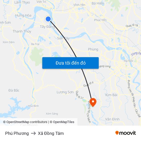 Phú Phương to Xã Đồng Tâm map
