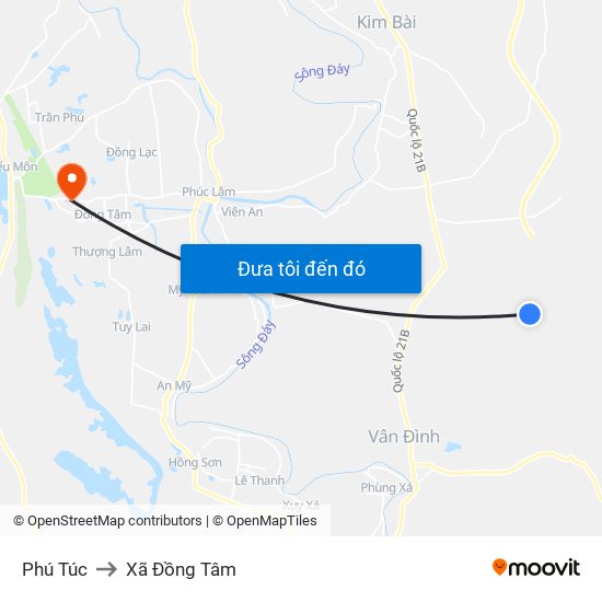 Phú Túc to Xã Đồng Tâm map