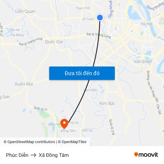 Phúc Diễn to Xã Đồng Tâm map