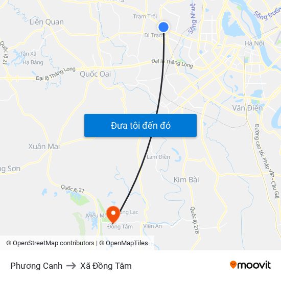 Phương Canh to Xã Đồng Tâm map
