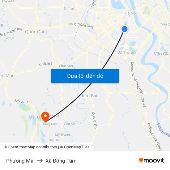 Phương Mai to Xã Đồng Tâm map