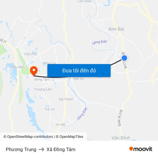 Phương Trung to Xã Đồng Tâm map