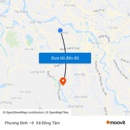 Phương Đình to Xã Đồng Tâm map